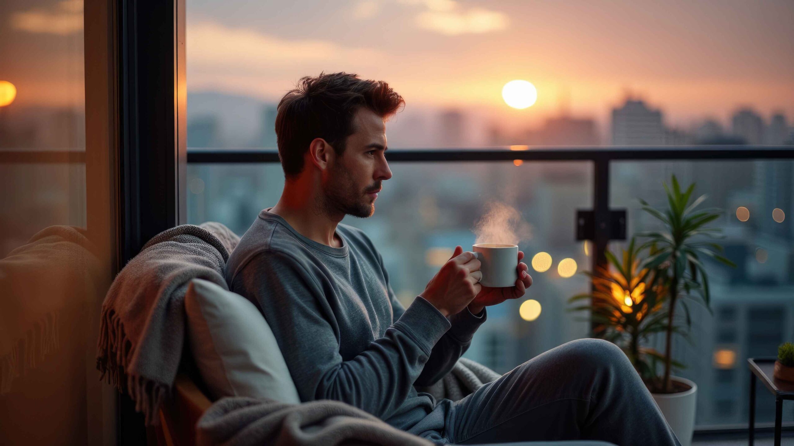 man-with-coffee-cup-city-balcony-sunrise-enjoying-quiet-morning-pajamas (1)